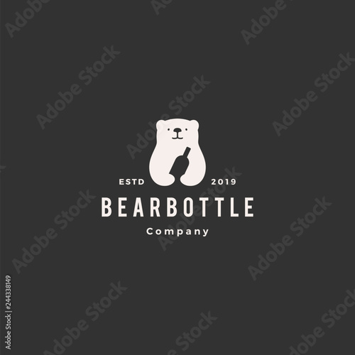 bear bottle logo hipster vintage retro vector icon illustration