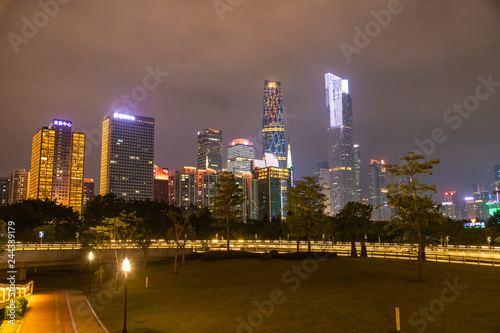 Guangzhou night cityscape with modern building of financial district  China