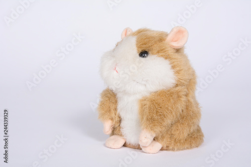 Hamster soft toy on a white background