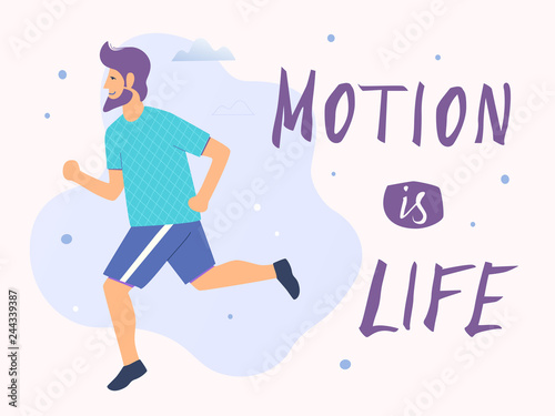Running man vector illustration. Motion is life