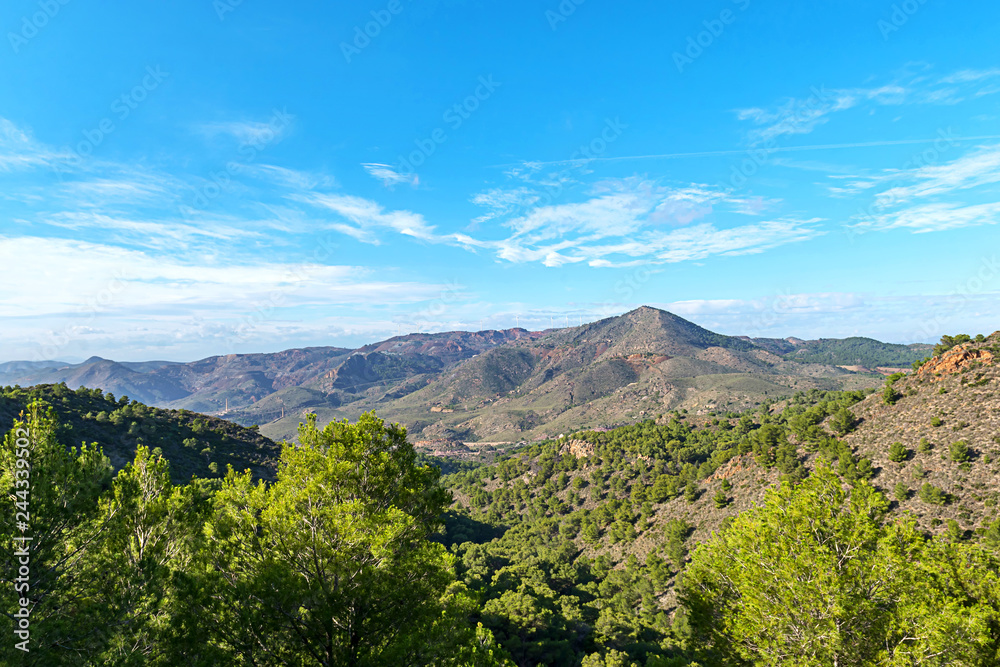 Wind generator, Wind power plants in the mountains, Portman, Murcia, Spain