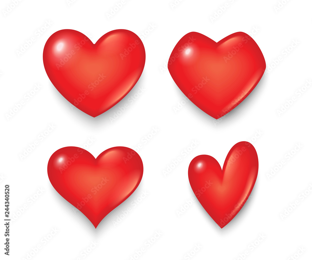Red heart symbol in various shapes and designs