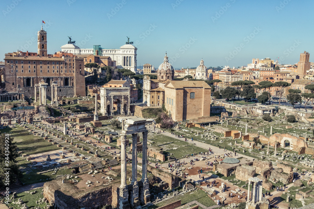 View of ruins of ancient forum in Rome, Italy