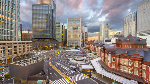 Tokyo, Japan skyline over Tokyo Station photo