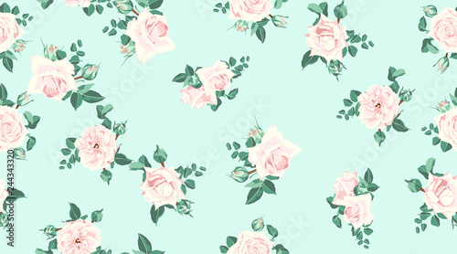 Wedding Invitation, Roses Seamless Pattern.