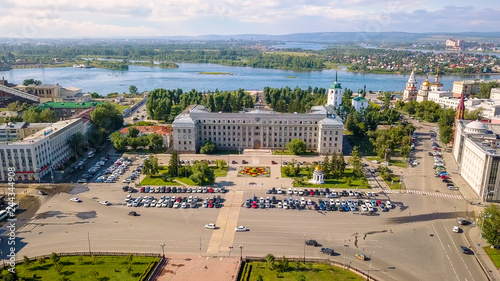 Russia, Irkutsk. The building of the Government of the Irkutsk region, the area of Count Speransky, From Dron photo