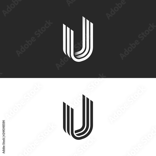 Letter U logo isometric shape, creative symbol UUU initials monogram, overlapping lines smooth form photo