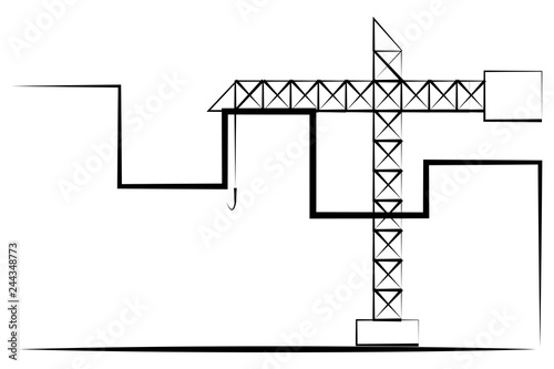Silueta de edificios con grúa.