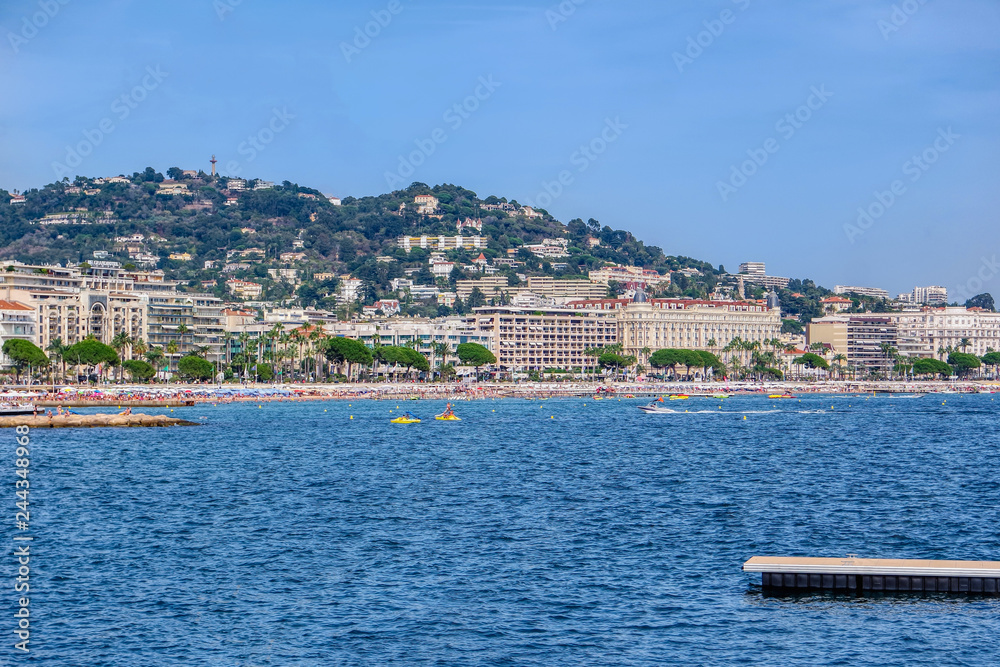 Public beach at the end of the Promenade de la Croisette, Cote dAzur, French, Riviera, South of France, Europe