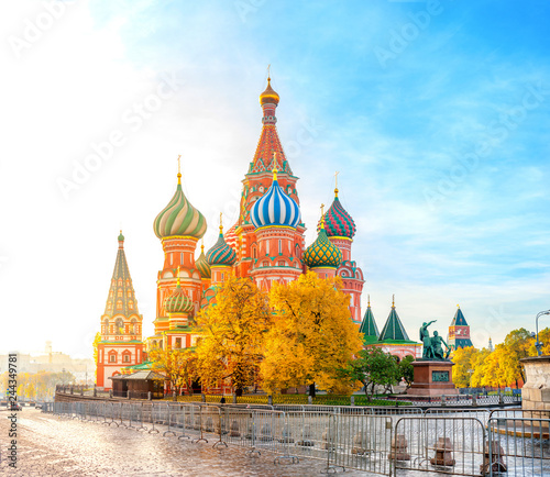 Moscow sights, view of St Basil's Cathedral on Red Square on a beautiful autumn morning. Russia