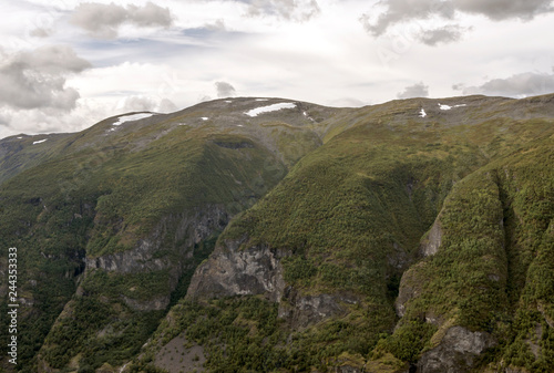 Mountains in the interior of southern Norway on a cloudy day.