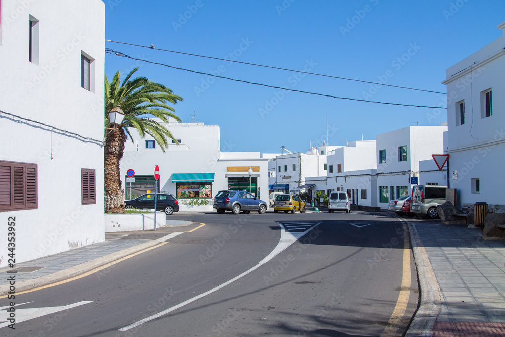Small streets with roads in a village in the municipality of Aria in the province of Las Palmas in the north of Lanzarote. Canary Islands. Spain