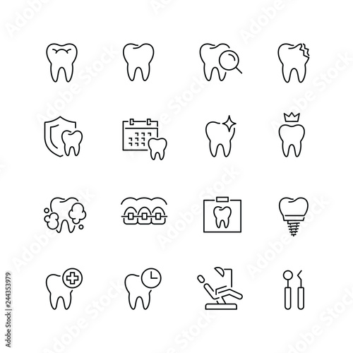 Tablou canvas Dental related icons: thin vector icon set, black and white kit