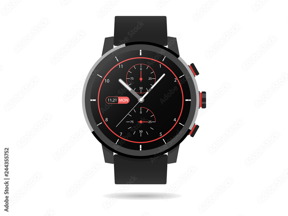 Smart watch Heart Rate Monitor Call Email Music Player Steps Vector Icon Illustration Concept