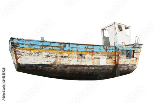 rusty old fishing boat isolated on white background © Urafoc