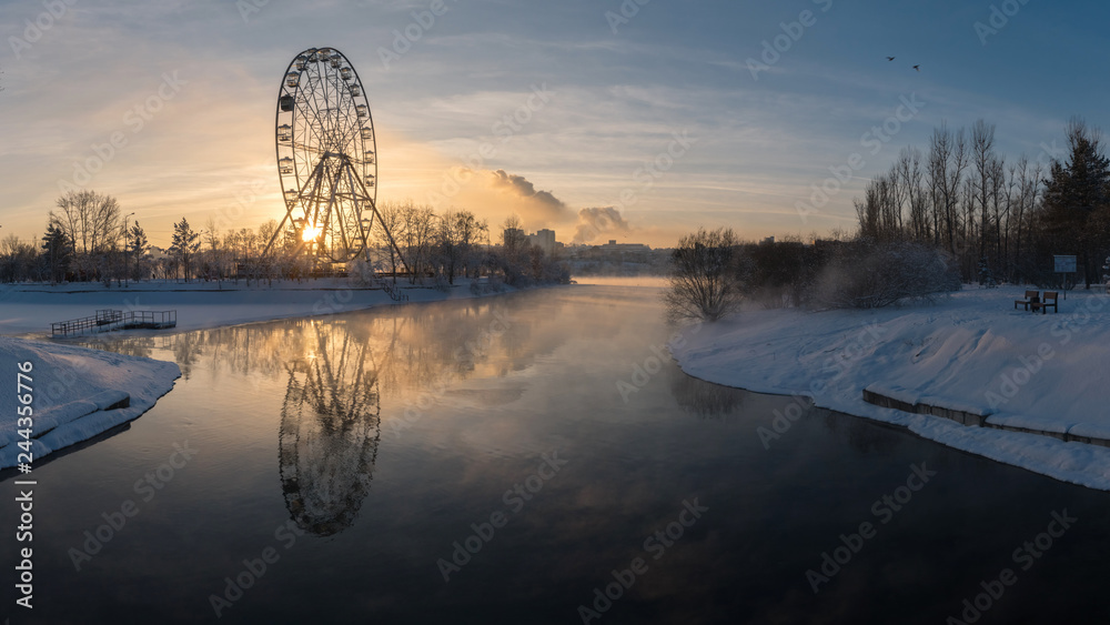 Ferris wheel on the embankment of Angara, Irkutsk