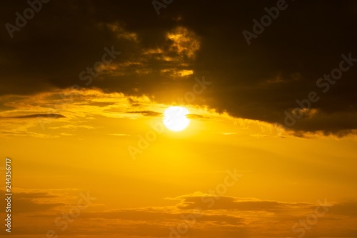 Panorama of Golden sky and clouds with sun natre background sunrise or sunset scene