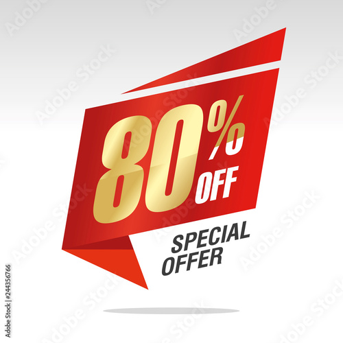 80 percent off sale speech bubble isolated gold red origami sticker icon