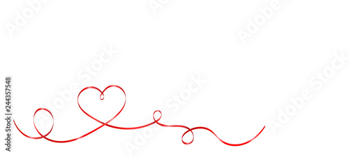 Red ribbon heart shape isolated on white background