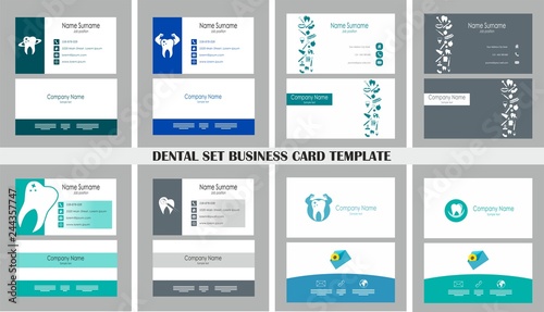 Dental set business card. 8 different card with logo, elements - vector illustration