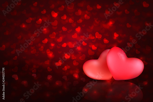Valentines or Mothers day bokeh background with two hearts