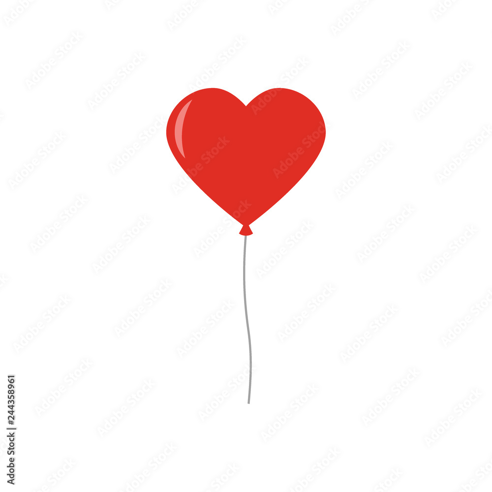 Red balloons in isolated white background. Heart balloon