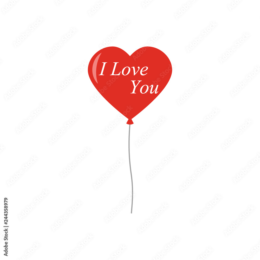 Red balloons in isolated white background. Heart balloon