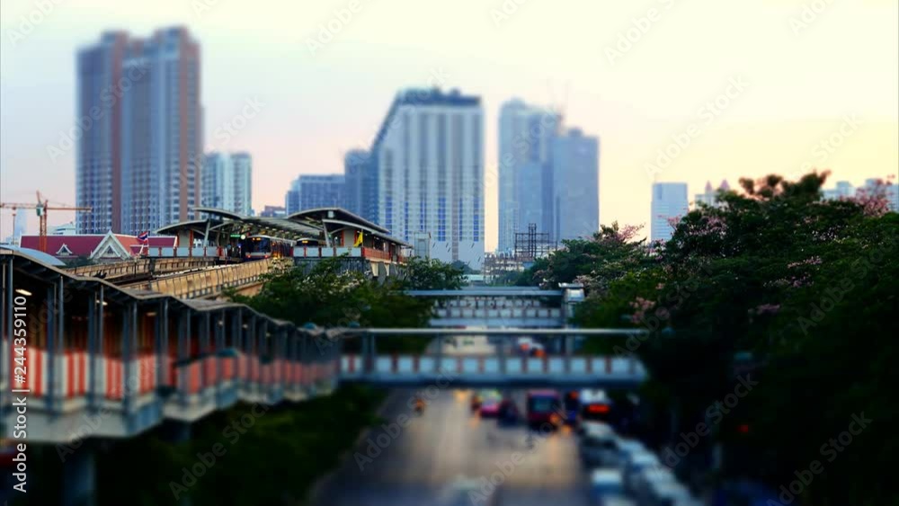 K Time Lapse scenery of traffic moment, sky train and transportation vehicle on the road - Miniature effect K Time Lapse scenery of traffic moment, sky train and transportation vehicle on the road - Miniature effect
