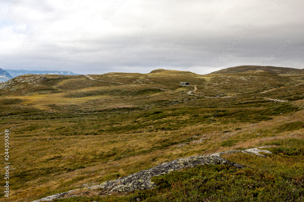 Mountains in the interior of southern Norway on a cloudy day.