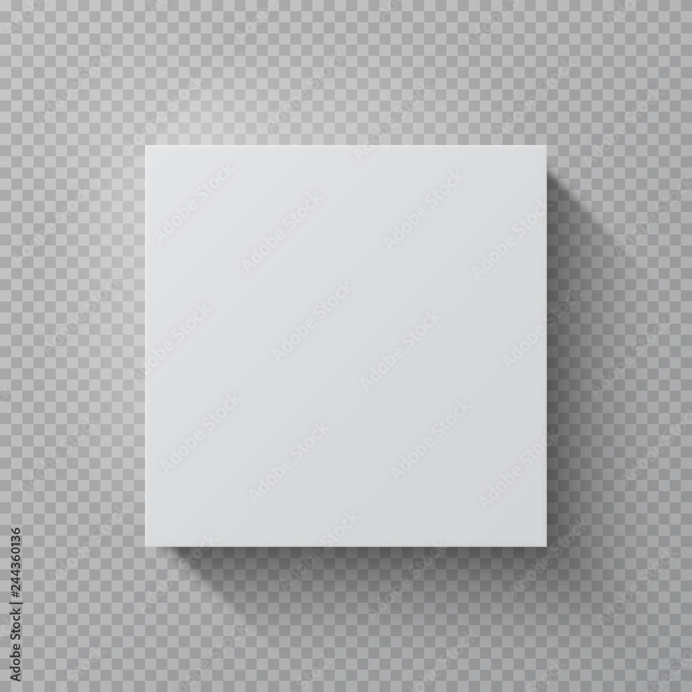 Realistic cardboard box. Square white mockup paper package, top view blank cardboard gift pack vector 3d design template Realistic cardboard box. Square white mockup paper package, top view blank cardboard gift pack vector 3d design template