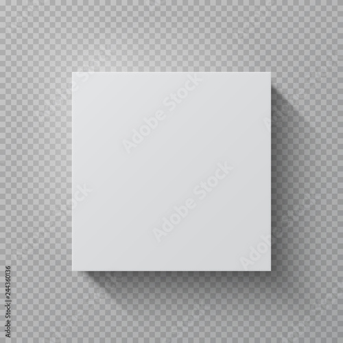 Realistic cardboard box. Square white mockup paper package, top view blank cardboard gift pack vector 3d design template