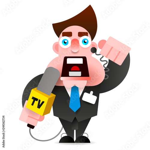 Reporter With Microphone In Hand Leads News Vector Illustration