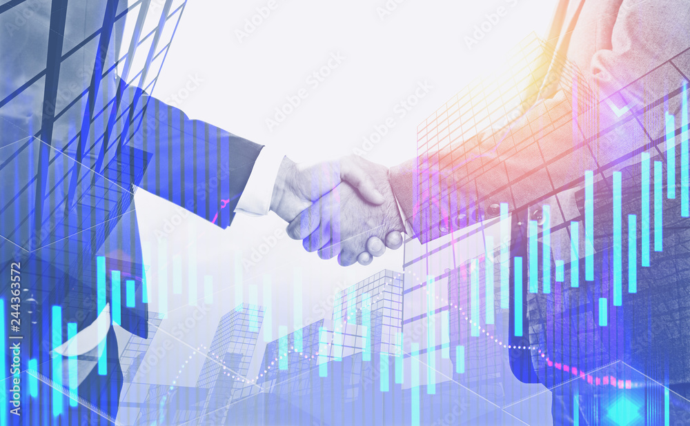 Handshake in city, blue graph Handshake in city, blue graph