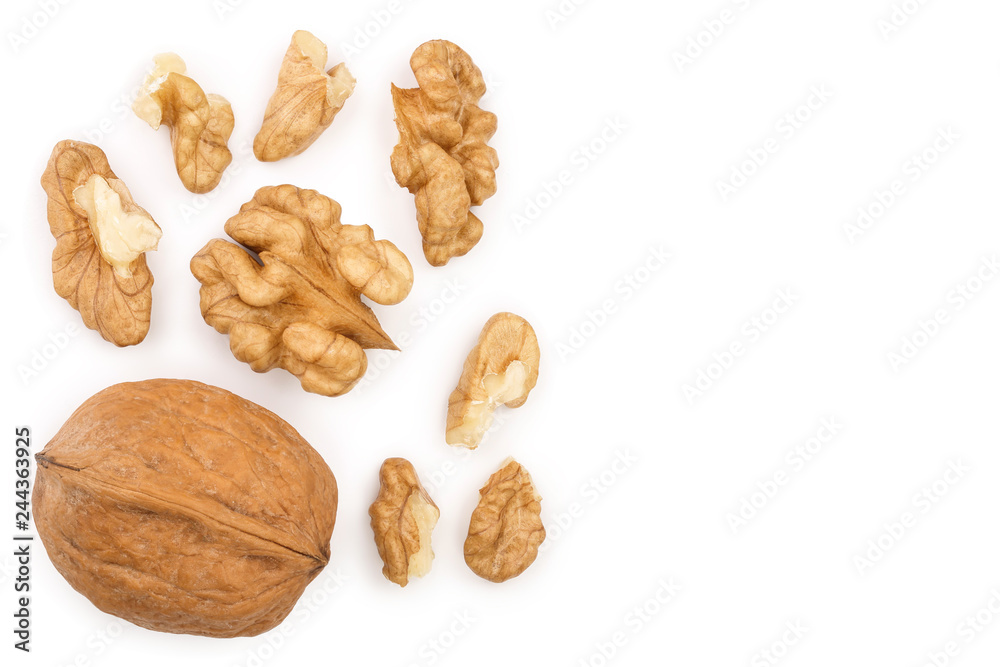 peelled Walnuts isolated on white background with copy space for your text. Top view. Flat lay peelled Walnuts isolated on white background with copy space for your text. Top view. Flat lay
