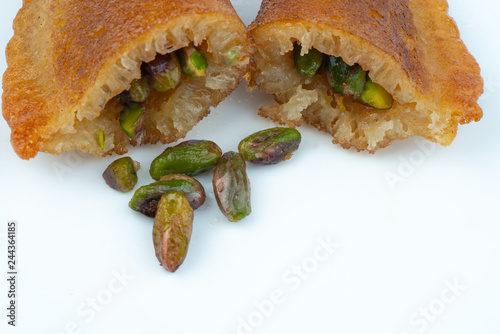 Turkish dessert tas kadayif with pistachio photo