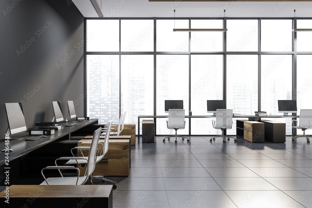 Gray panoramic office interior