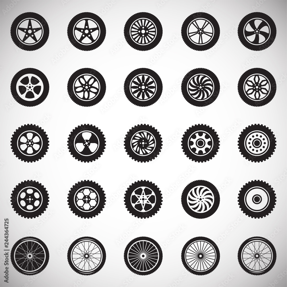 Wheel icons set on white background for graphic and web design, Modern simple vector sign. Internet concept. Trendy symbol for website design web button or mobile app Wheel icons set on white background for graphic and web design, Modern simple vector sign. Internet concept. Trendy symbol for website design web button or mobile app