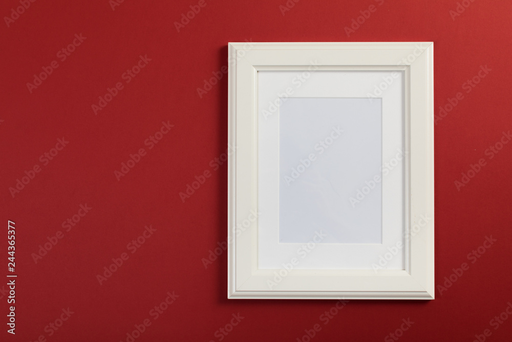 white frame on red and gray background