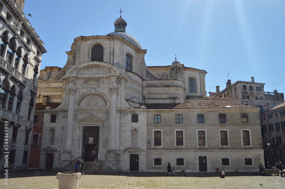 Facade of the church of San Geremi And Lucia In Venice. Travel, Holidays, Architecture. March 27, 2015. Venice, Region Of Veneto, Italy.