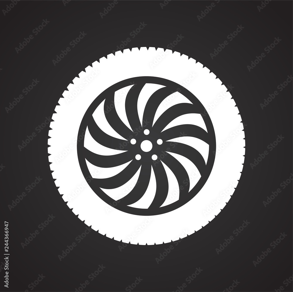 Wheel icon on black background for graphic and web design, Modern simple vector sign. Internet concept. Trendy symbol for website design web button or mobile app Wheel icon on black background for graphic and web design, Modern simple vector sign. Internet concept. Trendy symbol for website design web button or mobile app