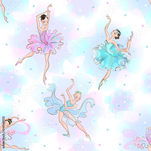 Ballerinas. Seamless pattern. Little princess  Dance Vector illustration