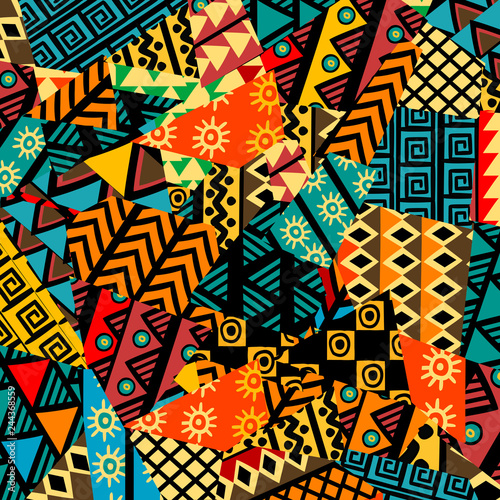 Wallpaper Mural Colored african patchwork background with african motifs