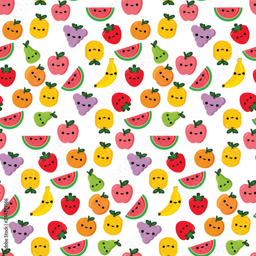 fruits smiley face seamless pattern vector illustration for kids