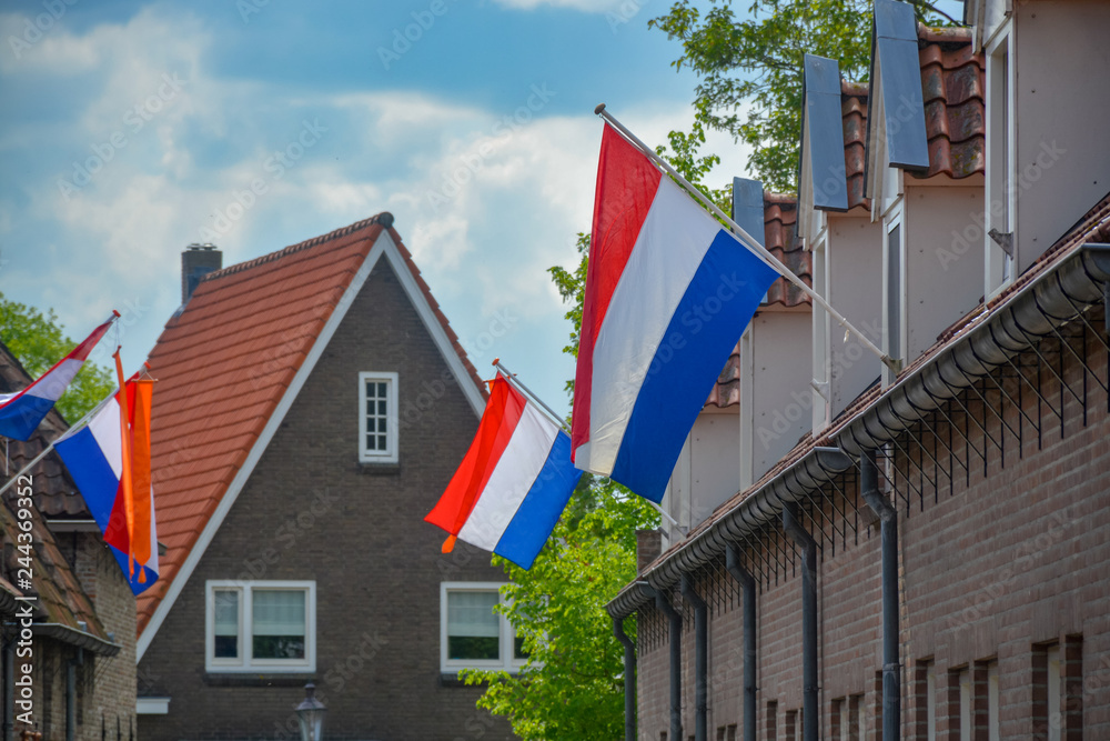 Traditional birthday celebration of King of the Netherlands Willem-Alexander, King's Day national holiday on April 27, Dutch flag Traditional birthday celebration of King of the Netherlands Willem-Alexander, King's Day national holiday on April 27, Dutch flag