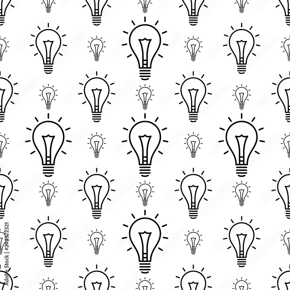 Bulb Icon, Idea Icon, Lamp Icon Seamless Pattern