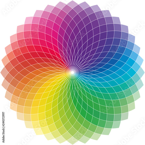 transparent mosaic spirograph pattern in rainbow colors