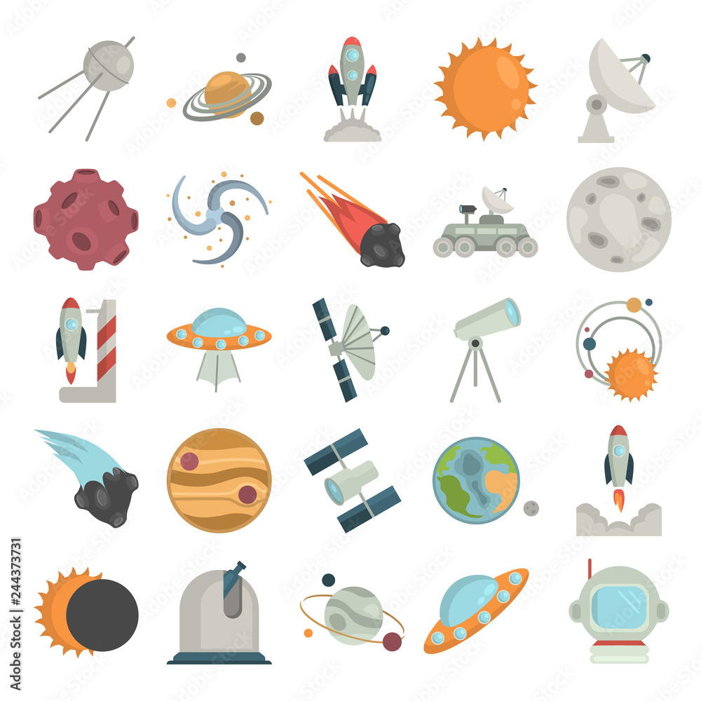 Fotografie Space color flat icons set for web and mobile design