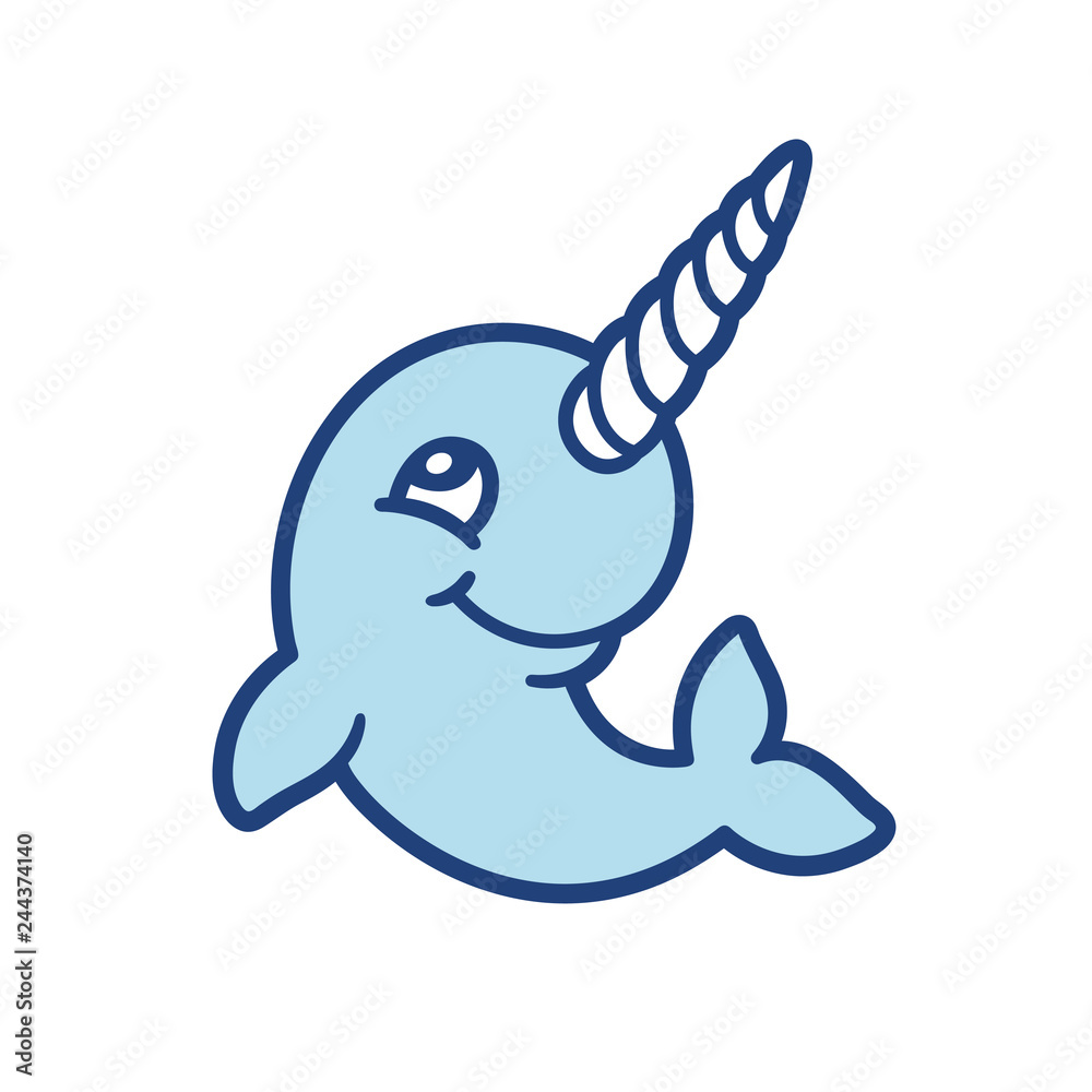 Naklejka premium Cute cartoon narwhal logo