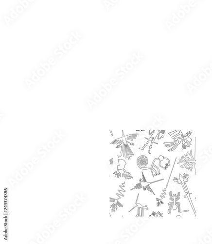 Vector seamless pattern, Nazca lines creatures from Nazca desert in Peru