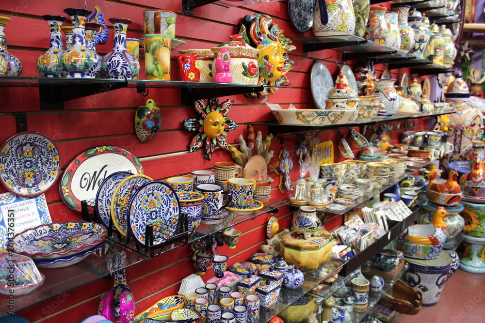 Olvera Street, Los Angeles, Dia de los muertos mexican ceramics 